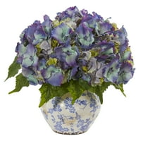 Skoro prirodni hidrongea umjetni aranžman u cvjetnom dizajnu Vaza, plava