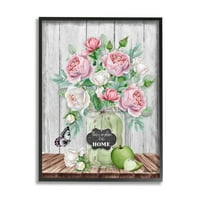 Stupell Industries No Place Like Home Text Pink Roses Fruit Jar Design by Sheri Hart