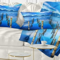 Designart drveni pristanište ostaje u plavom moru - jastuk za bacanje morskog pejzaža-12x20