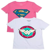 Warner Bros. DC Super heroj djevojke Supergirl i Wonder Woman metalik Logo grafičke majice, Set