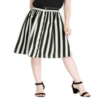 Unique Bargains ženska prugasta dugmad prednji elastični struk midi suknja linije