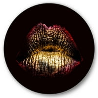Designart 'Sexy Golden metalized Woman Lips IV' Modern Circle Metal Wall Art-disk of 11