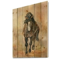 Dizajnerska portreta prekrasnog kestena konja I 'Seoska kuća Ispis na prirodnom borovom šumu