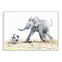 Stupell Industries Elephant Baby Igranje nogometne predivne zidne ploče za životinje u džungli, 19, Dizajn Georgea Dyachenko