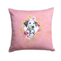 Dalmatinsko štene ružičasto cvijeće od dekorativnog jastuka