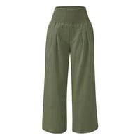 Ženske hlače Trendy High Struk noga Širok Palazzo za ugušene elastične slobodne udobne casual pidžame džepove