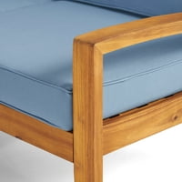 Wilco vanjske drvene klupske stolice sa jastucima, Set od 4, završna obrada od Tikovine, plava