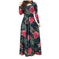 Ženska maxi haljina s dugim rukavima rujali ruff-line Flowy duge haljine cvjetni ispis V-izrez visoki struk