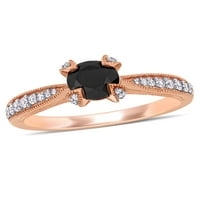 Miabella 1-karat T. W. crno-bijeli dijamant 14k zaručnički prsten od ružičastog zlata