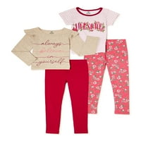 Grafičke majice sa roze baršunastim rukavima za djevojčice i štampani komplet Yummy helanke, 4-komad, veličine 4-12