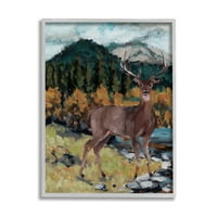 Stupell Deer Wildlife River Pejzaž Životinje I Insekti Slikarstvo Siva Uokvirena Umjetnost Print Wall Art