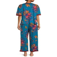 Pioneer Woman ženski komplet pidžama sa kratkim rukavima i pantalonama, 2-dijelni