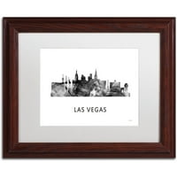 Zaštitni znak Likovna umjetnost 'Las Vegas Nevada Skyline WB-BW' Platno umjetnost Marlene Watson, bijeli mat, drveni okvir