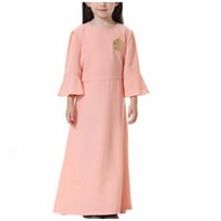Utoimkio Toddler Girls Haljine Clearence Ležerne haljine za djevojke za djevojke Muslimanska duga haljina srednje djevojke s dugim rukavima V izrez Colorblock haljina