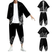 Odijelo za muškarce muški slobodno vrijeme opušteno antikne digitalno tiskanje kimono cassock kardigan košulja hlače košulja