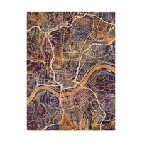Zaštitni znak Likovna umjetnost Cityscape Canvas Art 'Cincinnati Ohio City Map II' Michael Tompsett