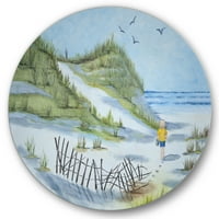 Designart 'dijete hoda do plaže' Nautički i obalni krug metalni zid Art-disk od 36