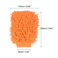 Unique Bargains Dvostruke Strane Mikrovlakana Meke Chenille Prašine Za Pranje Rukavice Narandžaste