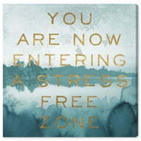 Wynwood Studio tipografija i Citati Wall Art Canvas Prints 'Stress Free Zone' motivacijski citati i izreke-plava, zlatna