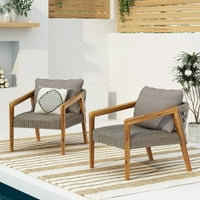 Oneida Bagremovo drvo i pletene vanjske klupske stolice sa jastukom, Set od 2, tikovine i sive boje