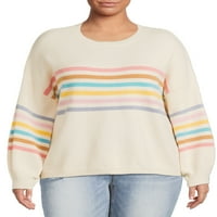 Dreamers by debi ženski Plus Size Dugini džemper na pruge sa puf rukavima