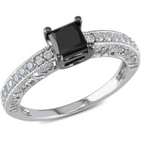 Carat T. W. crno-bijeli dijamant 10kt Bijelo zlato Milgrain dizajn zaručnički prsten
