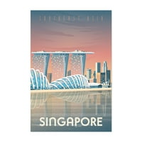Singapur Minimalna Noć Skyline 16 20 Neuramljeni Zid Art Print