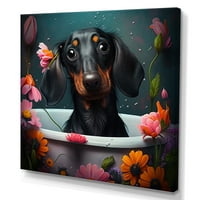 Designart Smiješni Pas U Kadi Sa Cvjetajućim Cvijećem I Platnena Zidna Umjetnost