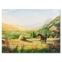 Designart 'Sunrise In The Mountains With Horse' Farmhouse Canvas Wall Art Print