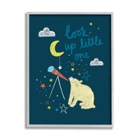 Stupell Industries Look Up Little one Phrase Kid's Telescope Bear, 30, Designed by Linda Birtel