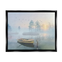 Stupell Čamac Za Gumenjak Foggy Pond Reflection Landscape Painting Black Floater Framered Art Print Wall