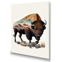 Designart dvostruka ekspozicija bizona sa Nevada Landscape II platnenom zidnom umjetnošću