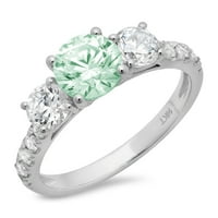 2CT okrugli rez zeleni simulirani dijamant 18k bijelo zlato Graviranje izveštaja godišnjica Angažovanje vjenčanja Trobotna prstena veličine 8.5
