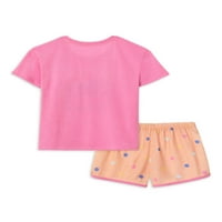 Wonder Nation Girls komplet pidžama kratkih rukava i kratkih hlačica za spavanje, 2 komada, veličine 4 -