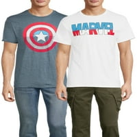 Marvel muška i velika Muška grafička majica kapetana Amerike, 2 pakovanja