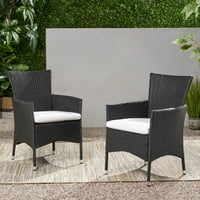 Camilo vanjske pletene trpezarijske stolice sa jastucima, Set od 2, crne, bijele