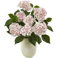 Gotovo prirodna vještačka biljka hortenzije od 22 plastike sa bijelom Sadilicom, ružičasta