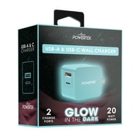 Glow in the Dark USB-C USB-a Wall Charger-White