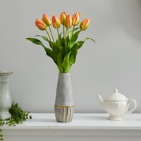 Skoro prirodno 22in. Holandski tulip umjetni aranžman u kamenoj vazi s obrezivanjem zlata