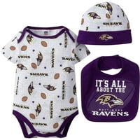 Baltimore Ravens Baby Boys bodi, komplet odjeće za naprtnjače i kapu, 3 komada