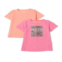 Atletski Radovi Djevojke Grafički & Solidan Aktivni T-Shirt, 2-Pack, Veličine 4 - & Plus