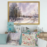 PROIZVODNJA Ljubičasti snježni tonovi sa zimskim pejzažnim tradicionalnim uokvirenim umjetničkim otiskom