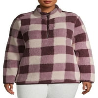 Como Blu ženska četvrt Plus veličine-Zip Fau Sherpa štampani pulover