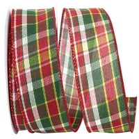Papirna karirana keper Holiday Fashion žičana rubna traka, crvena i zelena, 2,5 u 10 od, po pakovanju