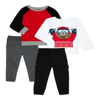 Garanimals majica za bebe i male dječake dugih rukava i komplet odjeće za pantalone za Jogger, 4 komada, veličine 12m-5T