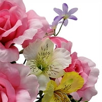 Oslonci 20 vještački cvjetni u čvrstoj zelenoj Grobljanskoj vazi, poliesterskoj ružičastoj ruži i Ljiljanu