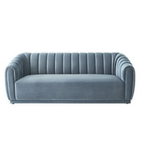 Fabien Teal Velvet 85 duga Sofa-kanalne čupave ruke i leđa, valjane ruke, konstrukcija sjedišta sa vijugavim