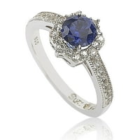 Kolekcija Sterling Silver Sapphire & Diamond Accent Center Stone Ring
