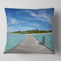 Designart drveni pristanište na tropskoj plaži - jastuk za bacanje drvenog morskog mosta-16x16