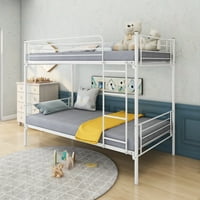 Twin-over-Twin krevet na sprat za decu, sa metalnim okvirom i merdevinama, Belo